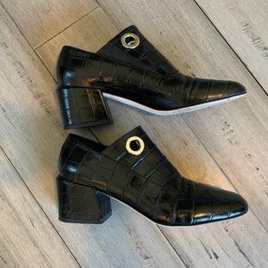 Tibi Marlow Black Croc Print Leather Heel 9.5